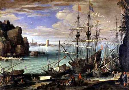 Scene of a Sea Port a Paul Brill or Bril