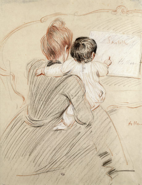 Madame Paul Helleu sua figlia Paulette, 1905 (matita colorata su carta) a Paul Cesar Helleu
