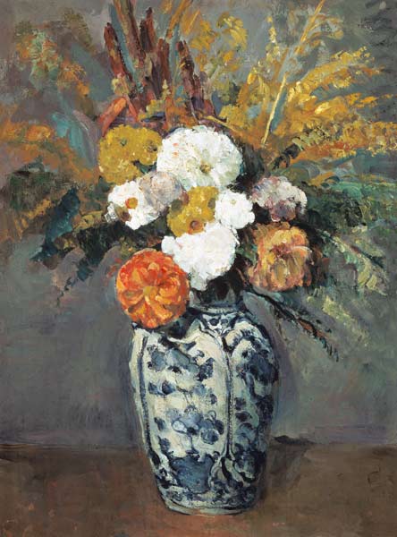 Dahlienstrauss into porcelain vase a Paul Cézanne