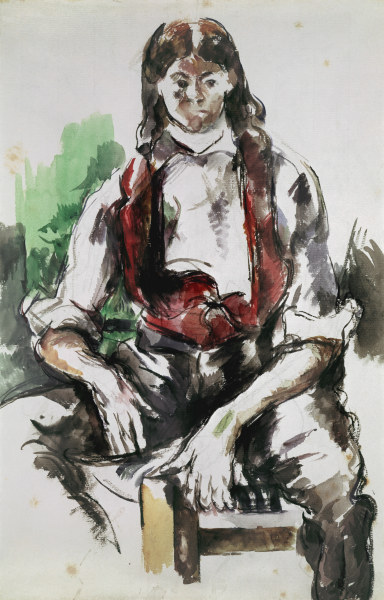 Young man with Red Vest a Paul Cézanne