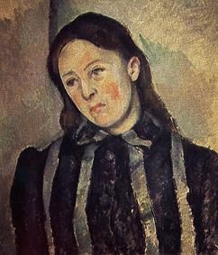 Madam Cezanne in a striped blouse a Paul Cézanne