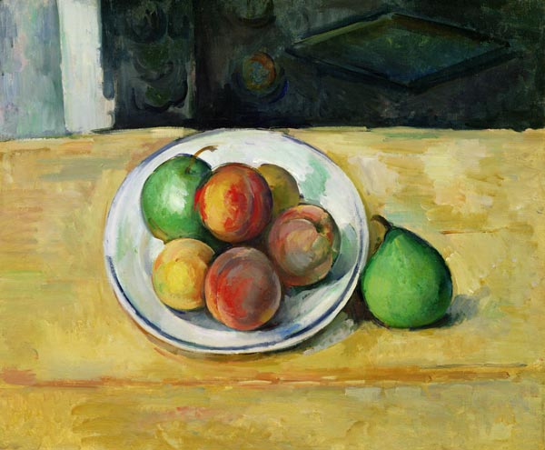 Still Life with a Peach and Two Green Pears a Paul Cézanne