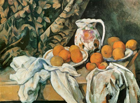 Still life with drapery a Paul Cézanne