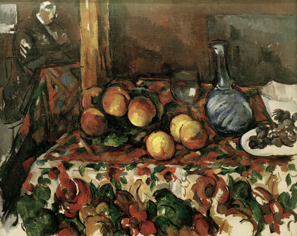 Peches, carafe... a Paul Cézanne