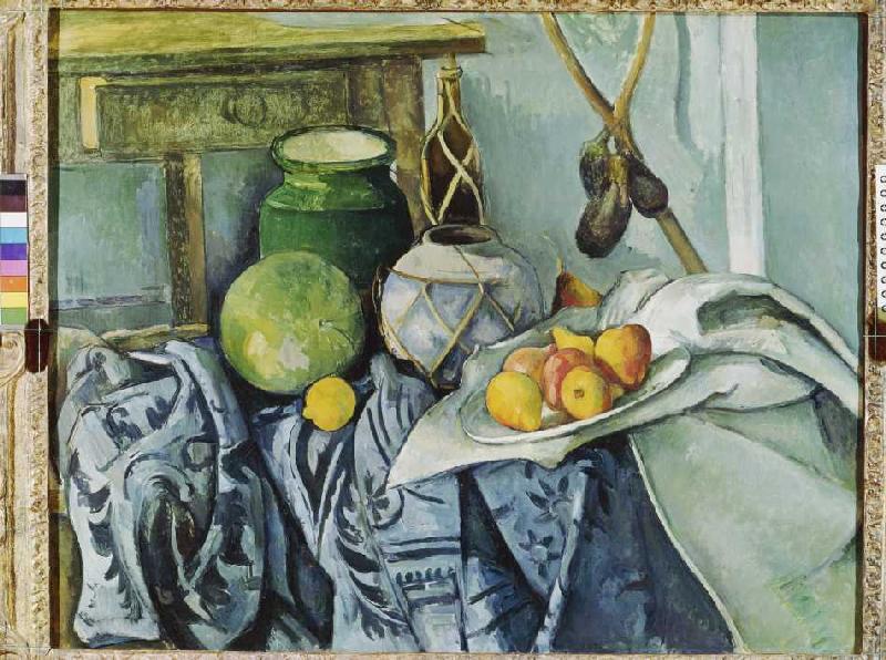 Quiet life with ginger pot and eggplants a Paul Cézanne
