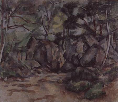Woodland with Boulders a Paul Cézanne