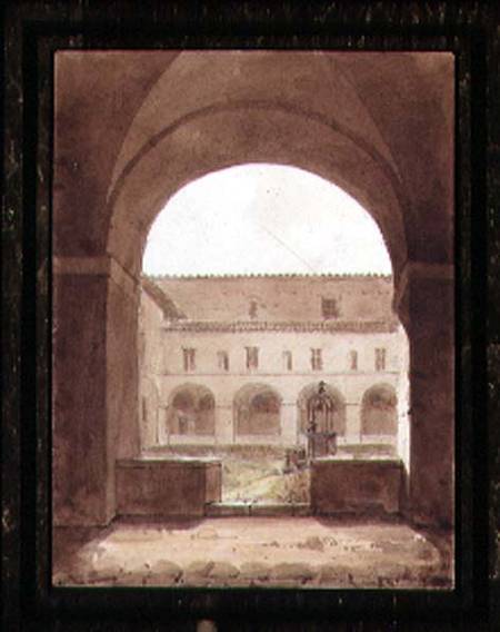 View of a Cloister with a Well (sepia w/c on paper) a Paul Emile Detouche