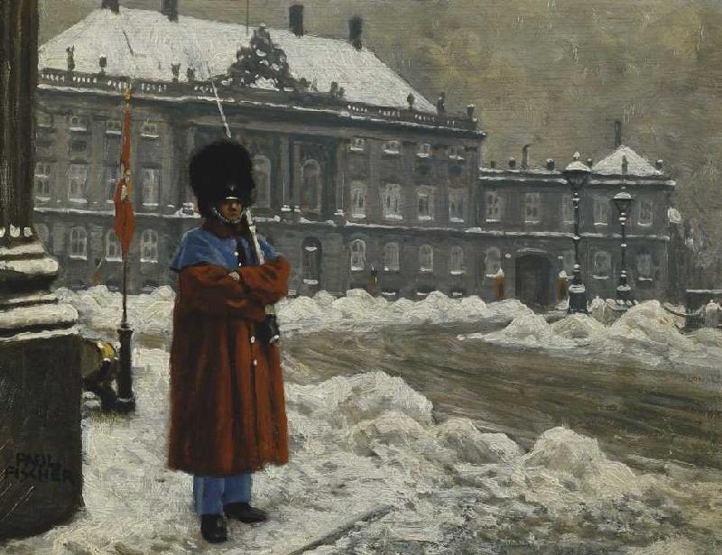 Ein Leibwächter vor dem Schloß Amalienborg in Kopenhagen. a Paul Fischer