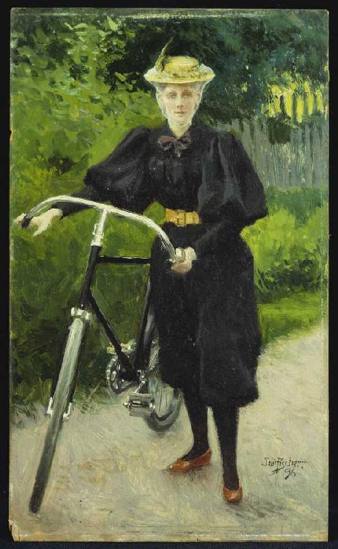Eine Dame mit Fahrrad a Paul Fischer
