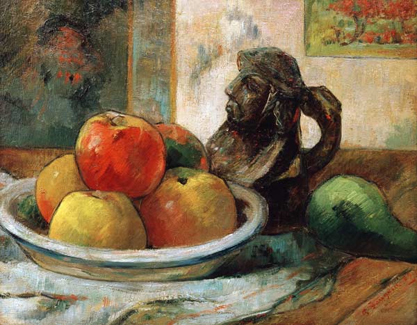 Still life with apples, a pear and a jug a Paul Gauguin