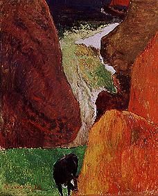 Boat between cliffs a Paul Gauguin