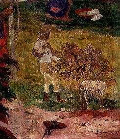 Negro boy with goat on Tahiti. (detail from Conversation Tropiques) a Paul Gauguin