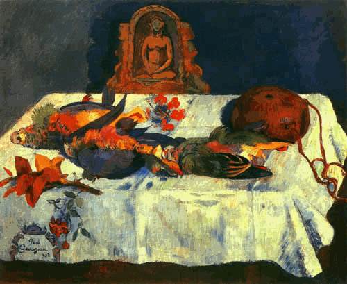Still life with parrot a Paul Gauguin