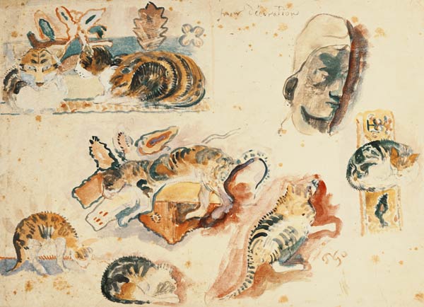 Study of Cats and a Head a Paul Gauguin