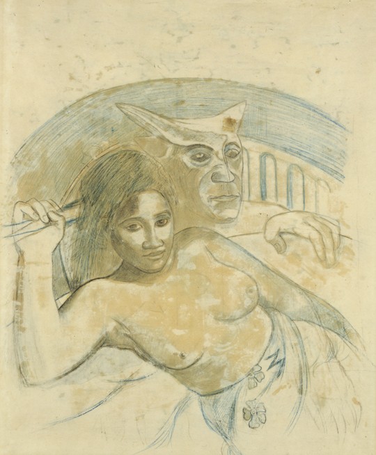Tahitian Woman with Evil Spirit a Paul Gauguin