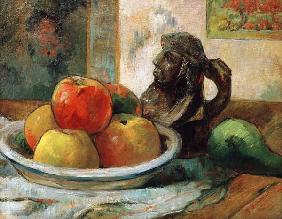Still life with apples, a pear and a jug