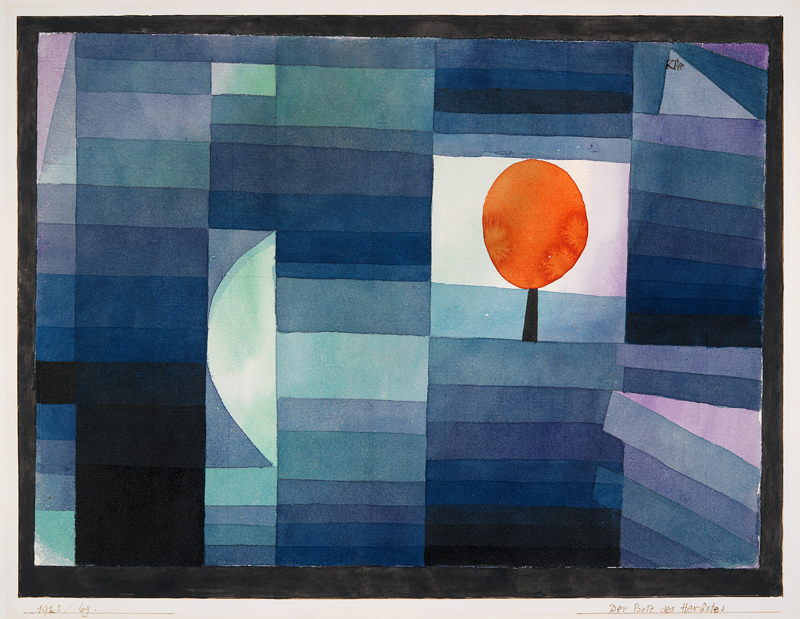 Der Bote des Herbstes (grün/violette Stufung mit orange Akzent) a Paul Klee