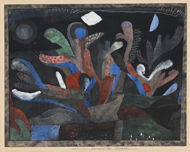 Picture of a garden in dark colours (Dunkelbuntes Gartenbild) a Paul Klee