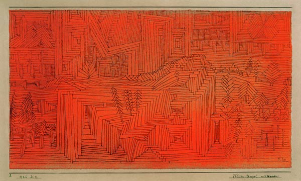 Felsentempel mit Tannen, 1926, a Paul Klee