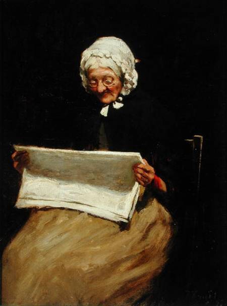 Old Woman Reading a Newspaper a Paul Knight