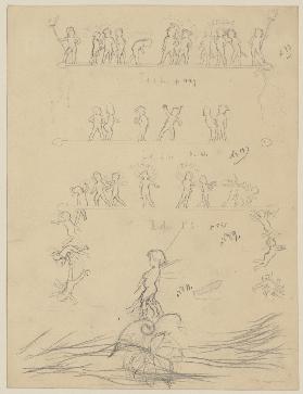Studienblatt: Figuren aus Shakespeares Sommernachtstraum, unten die Elfe mit Grashalm, auf einem Bla