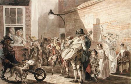 Itinerant Musicians playing in a poor part of town a Paul Sandby