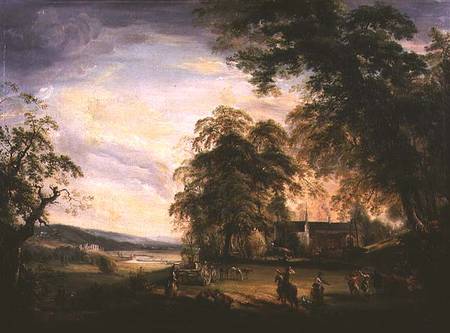 A View of Arundel Castle with Country Folk Merrymaking by a Farmhouse a Paul Sandby
