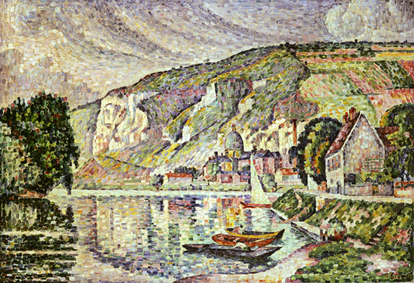 Fishing boats on his in Petits -- Andelys. a Paul Signac