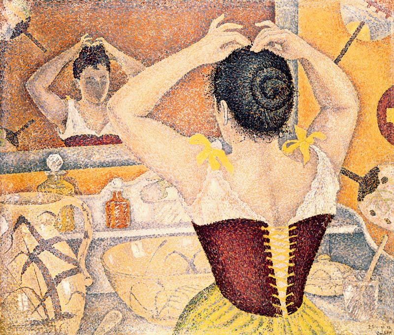 Woman at her toilette wearing a purple corset, 1893 a Paul Signac
