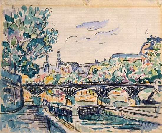 Bank of the Seine near the Pont des Arts, with a view of the Louvre (pen & ink with w/c and gouache  a Paul Signac