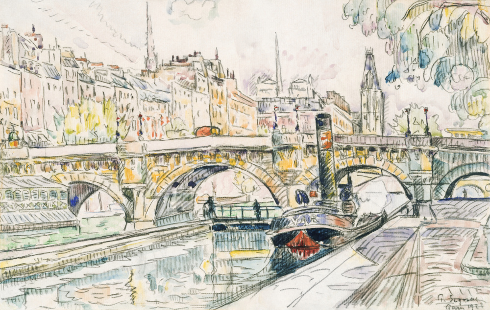Tugboat at the Pont Neuf, Paris (1923) a Paul Signac