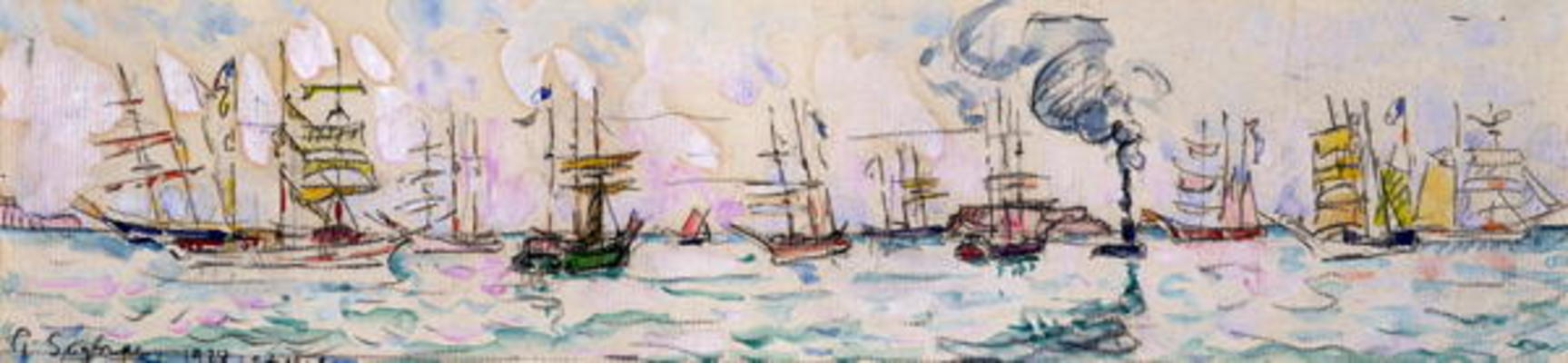 The Departure of the Fishing Trawlers to Newfoundland, 1928 (w/c on paper) a Paul Signac