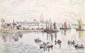 The Port of Lomalo, Brittany, 1922 (w/c & pencil on paper)