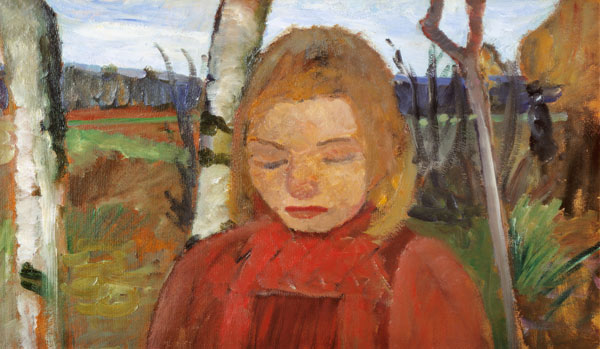Girl in front of landscape. a Paula Modersohn-Becker