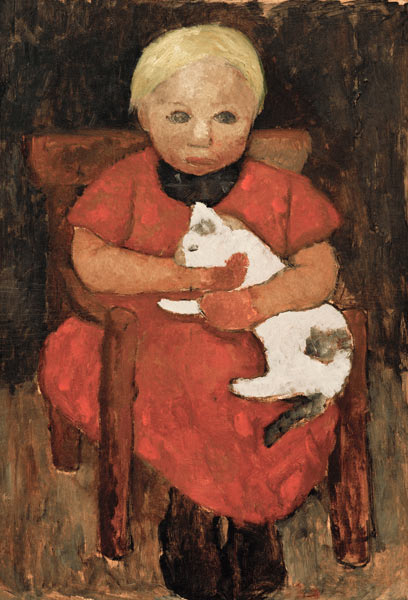 Sitting country child with cat a Paula Modersohn-Becker