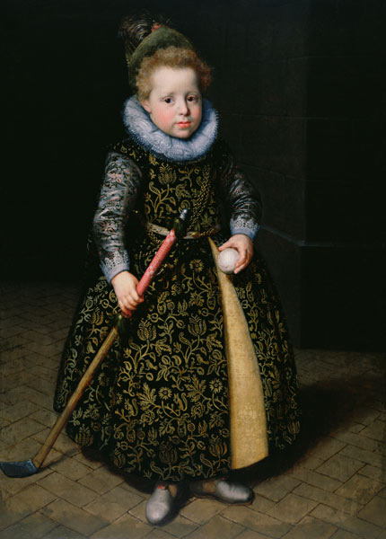Portrait of a four-year old boy with club and ball a Paulus Moreelse
