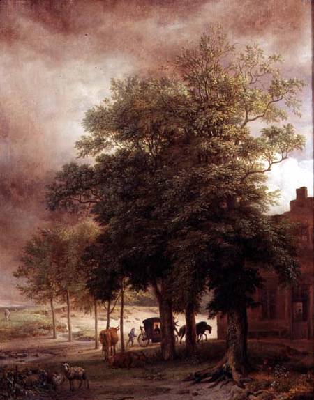 Landscape with carriage or House beyond the trees a Paulus Potter