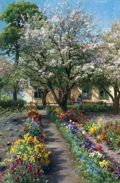 Giardino in fiore in primavera a Peder Moensted