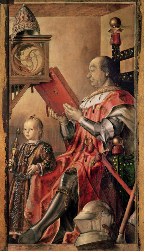  Portrait of Federigo da Montefeltro, Duke of Urbino (1422-82) and his son Guidobaldo (d.1508) a Pedro Berruguete