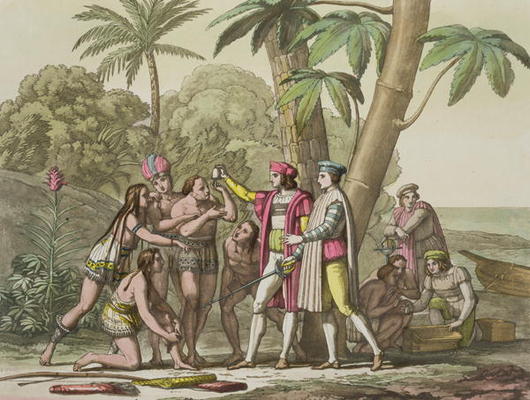 Christopher Columbus (1451-1506) with Native Americans, from 'Le Costume Ancien et Moderne', Volume a Pelagio Palaggi