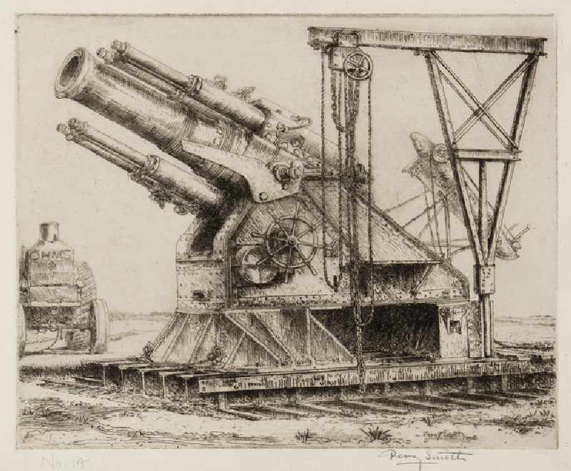The 15 inch Howitzer, 1916 (etching) a Percy John Delf Smith
