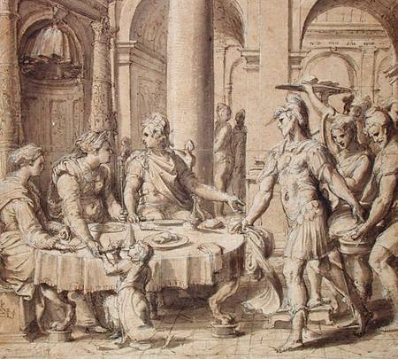 The Banquet of Dido and Aeneas, model for a tapestry in the Story of Aeneas series a Perino del Vaga