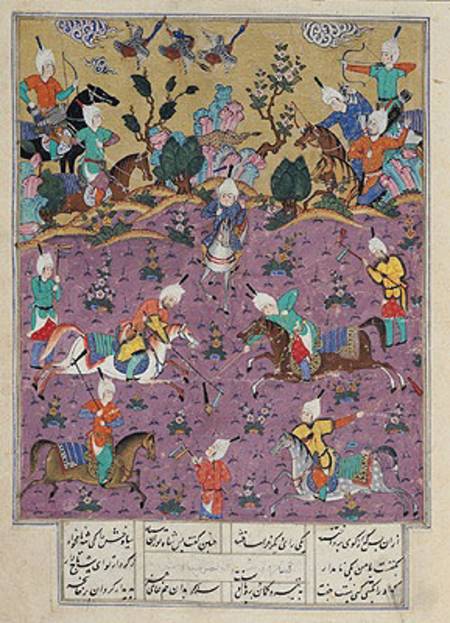Ms D-184 fol.140a Siavosh Playing Polo with Afrasiab, from 'Firdawsi's Shahnama' a Persian School