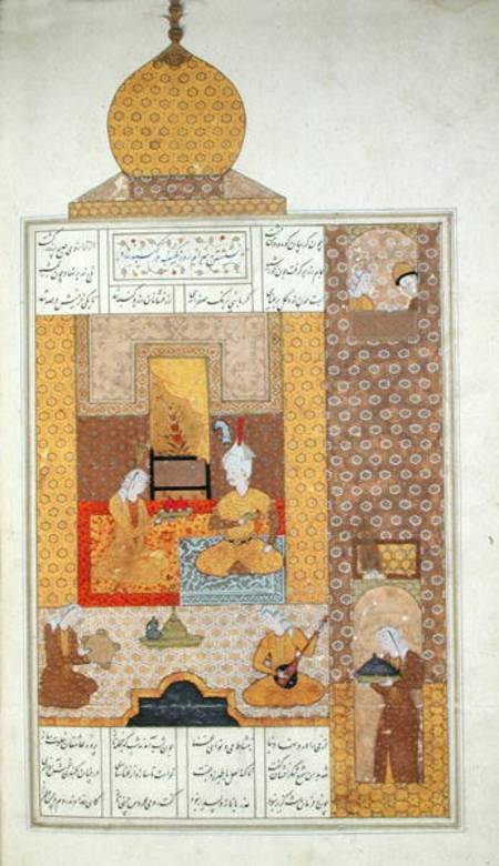 Ms D-212 fol.205b Bahram (420-28) Visits the Princess of Turkestan, illustration to 'The Seven Princ a Persian School