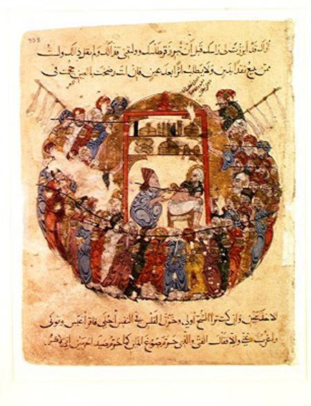 Ms c-23 f.165a A Doctor Performing a Bleeding in a Crowd of Curious People, from 'The Maqamat' (The a Persian School