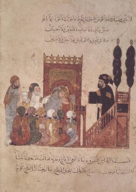 Ms Ar 5847 f.18v Abou Zayd preaching in the Mosque, from 'Al Maqamat' The Meetings) by Al-Hariri a Persian School