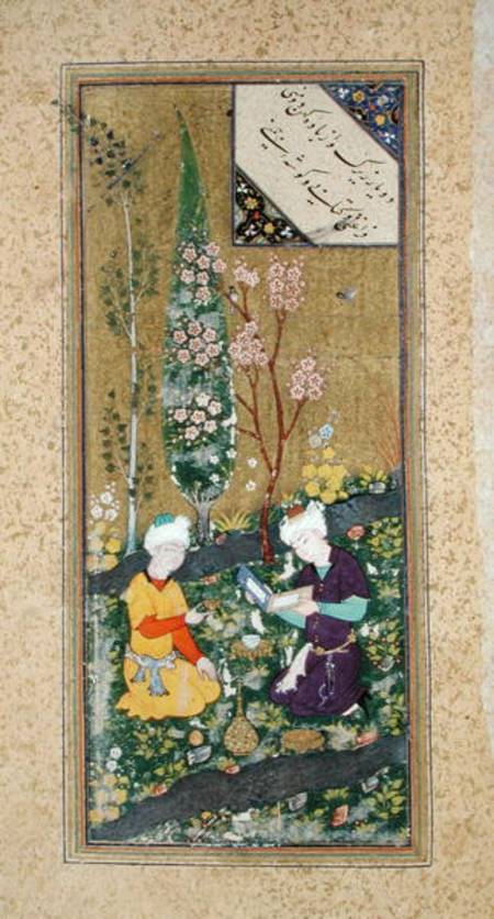 Ms C-860 fol.9a Two Figures Reading and Relaxing in an Orchard a Persian School