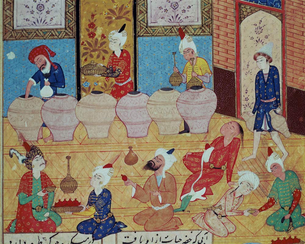 Fol.33v, Detail of a banquet with musicians, from a book of poems Hafiz Shirazi (c.1325-c.1388) 1554 a Persian School