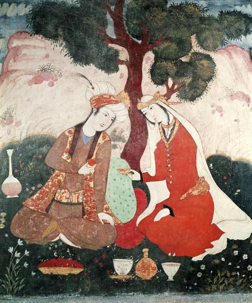 Scene galante from the era of Shah Abbas I, 1585-1627 (detail) a Persian School