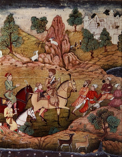 Hunting with a falcon, Safavid dynasty (1502-1736) a Persian School
